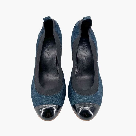 Chanel Elastic CC Logo Blue Denim Pumps High Heels Size 39 US 8-8.5 Women - Picture 3 of 16
